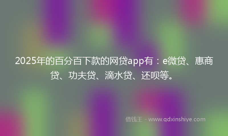 2025年的百分百下款的网贷app有：e微贷、惠商贷、功夫贷、滴水贷、还呗等。