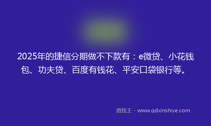 2025年的捷信分期做不下款有：e微贷、小花钱包、功夫贷、百度有钱花、平安口袋银行等。