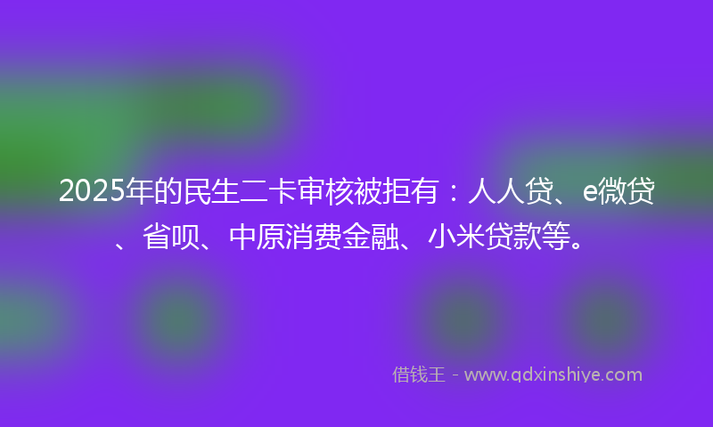 2025年的民生二卡审核被拒有：人人贷、e微贷、省呗、中原消费金融、小米贷款等。