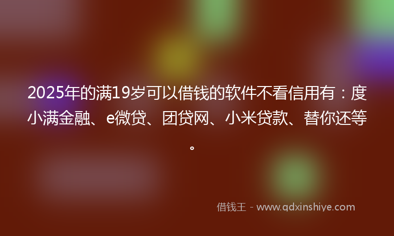 2025年的满19岁可以借钱的软件不看信用有：度小满金融、e微贷、团贷网、小米贷款、替你还等。
