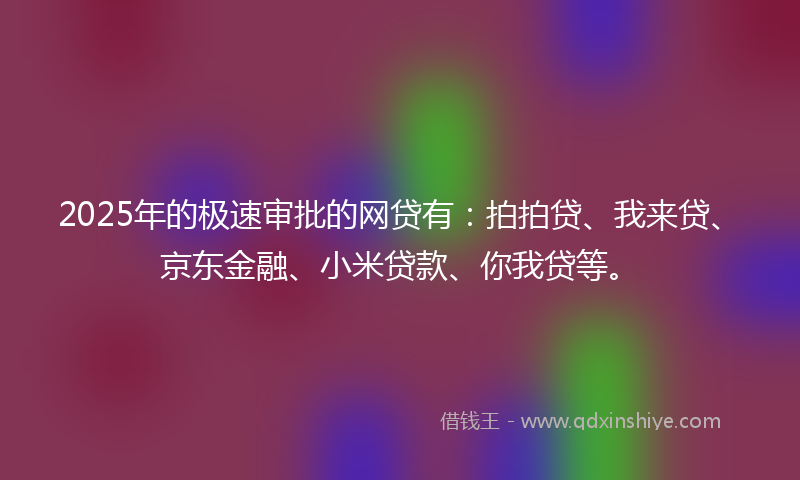2025年的极速审批的网贷有：拍拍贷、我来贷、京东金融、小米贷款、你我贷等。