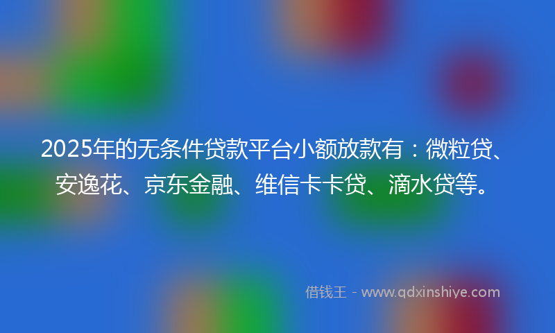2025年的无条件贷款平台小额放款有：微粒贷、安逸花、京东金融、维信卡卡贷、滴水贷等。