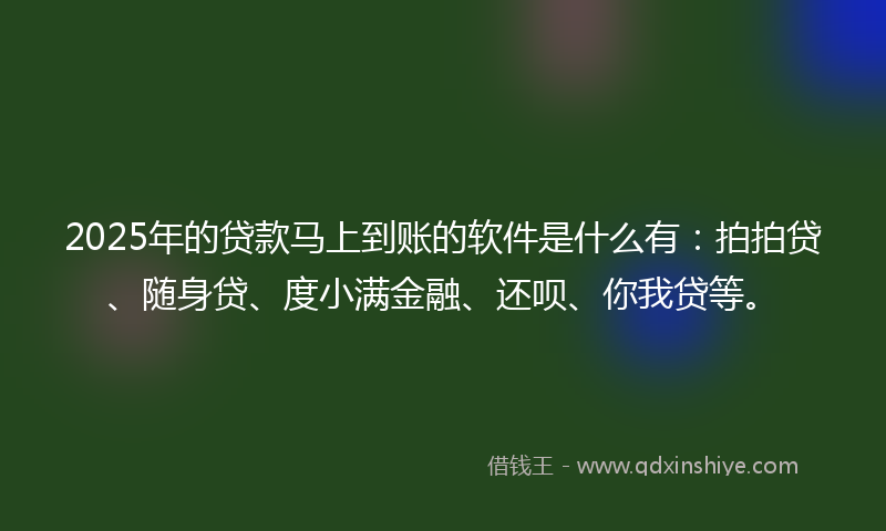 2025年的贷款马上到账的软件是什么有：拍拍贷、随身贷、度小满金融、还呗、你我贷等。