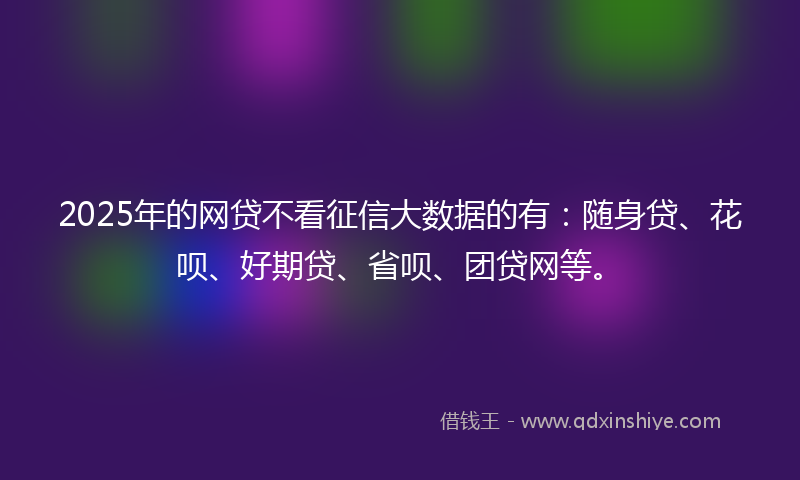 2025年的网贷不看征信大数据的有：随身贷、花呗、好期贷、省呗、团贷网等。
