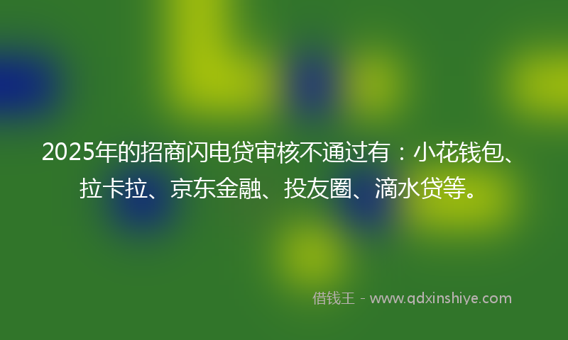 2025年的招商闪电贷审核不通过有：小花钱包、拉卡拉、京东金融、投友圈、滴水贷等。