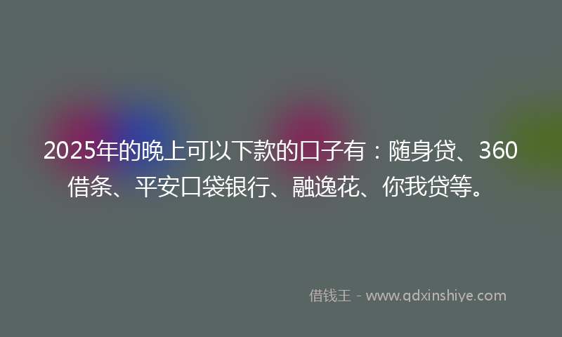 2025年的晚上可以下款的口子有：随身贷、360借条、平安口袋银行、融逸花、你我贷等。