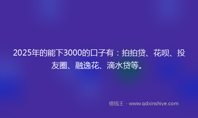 2025年的能下3000的口子有：拍拍贷、花呗、投友圈、融逸花、滴水贷等。