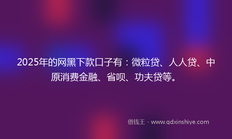 2025年的网黑下款口子有：微粒贷、人人贷、中原消费金融、省呗、功夫贷等。