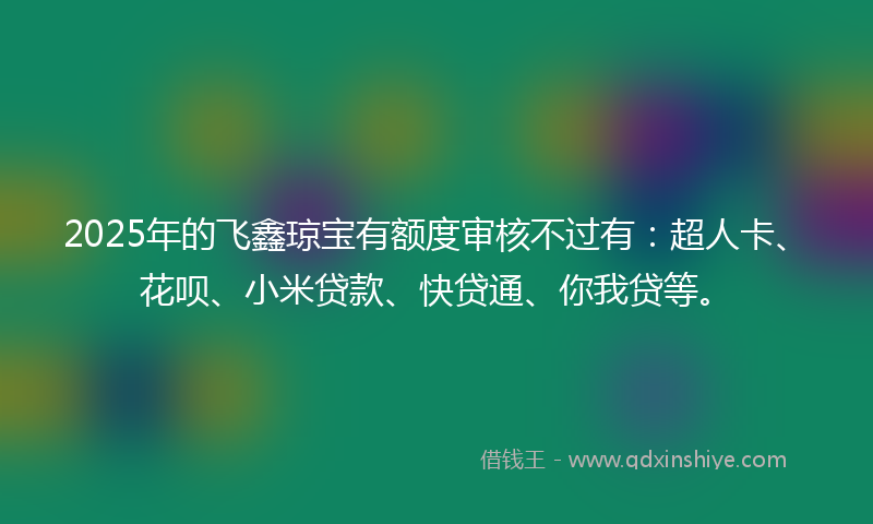 2025年的飞鑫琼宝有额度审核不过有：超人卡、花呗、小米贷款、快贷通、你我贷等。