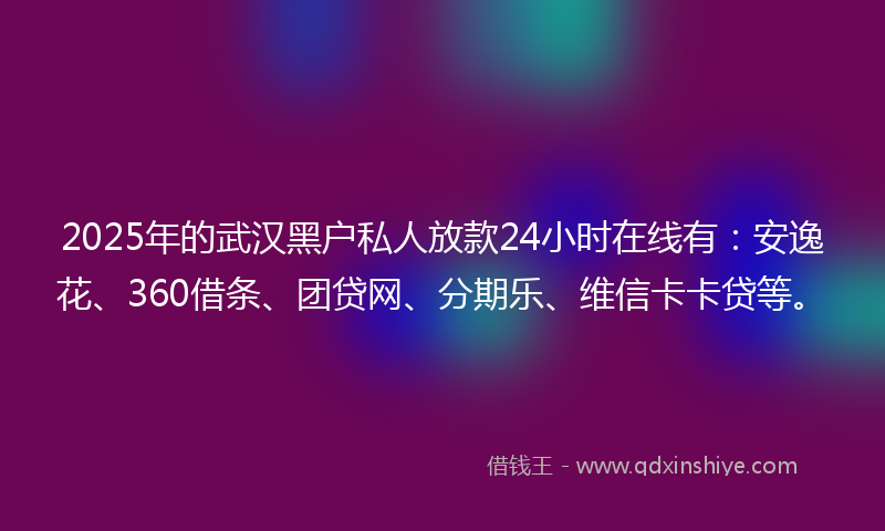 2025年的武汉黑户私人放款24小时在线有：安逸花、360借条、团贷网、分期乐、维信卡卡贷等。