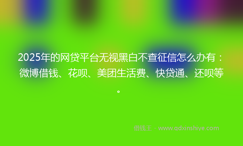 2025年的网贷平台无视黑白不查征信怎么办有：微博借钱、花呗、美团生活费、快贷通、还呗等。