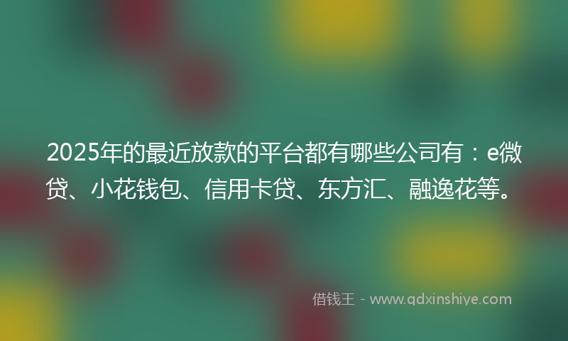 2025年的最近放款的平台都有哪些公司有：e微贷、小花钱包、信用卡贷、东方汇、融逸花等。