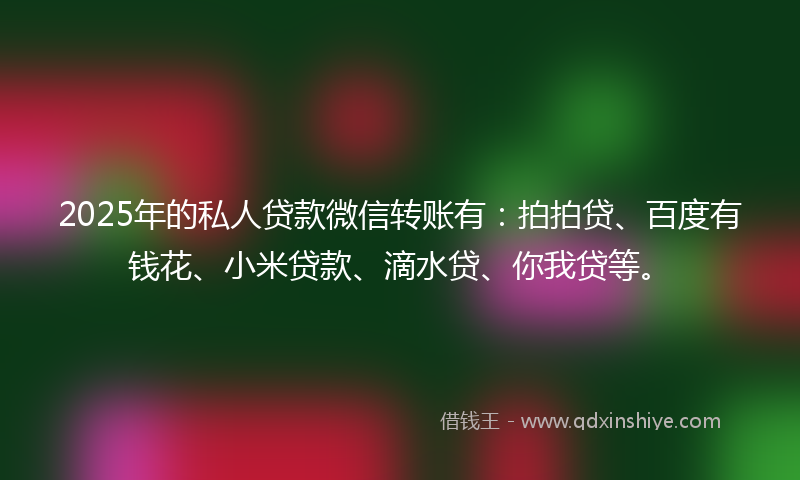 2025年的私人贷款微信转账有：拍拍贷、百度有钱花、小米贷款、滴水贷、你我贷等。