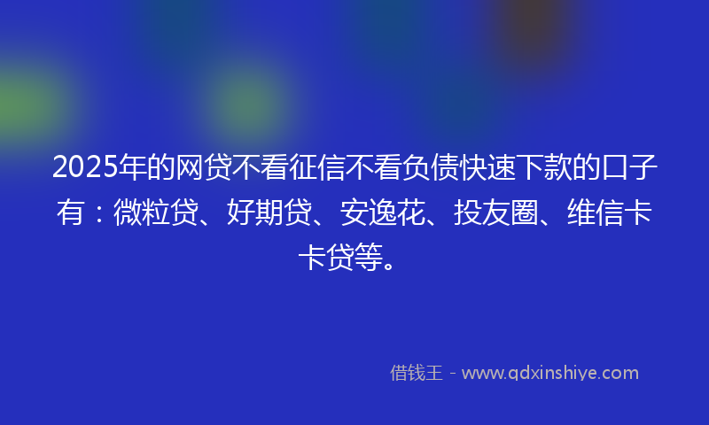 2025年的网贷不看征信不看负债快速下款的口子有：微粒贷、好期贷、安逸花、投友圈、维信卡卡贷等。
