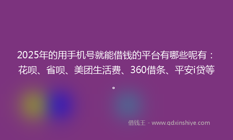 2025年的用手机号就能借钱的平台有哪些呢有：花呗、省呗、美团生活费、360借条、平安i贷等。