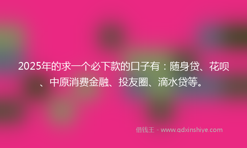 2025年的求一个必下款的口子有：随身贷、花呗、中原消费金融、投友圈、滴水贷等。