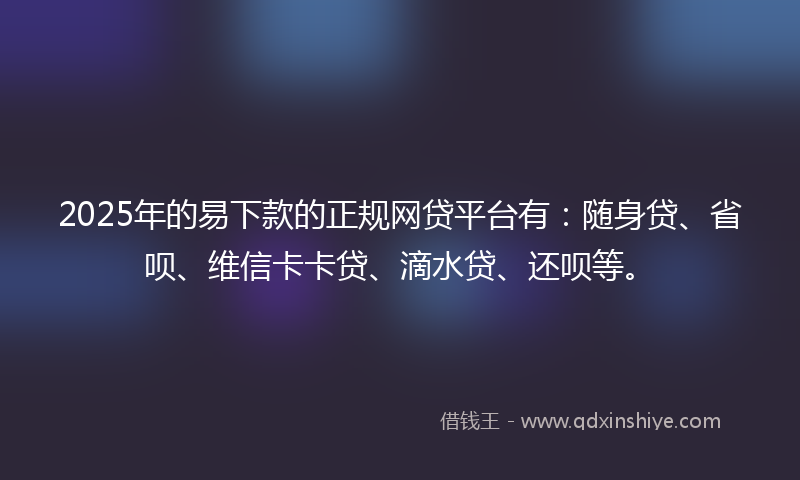 2025年的易下款的正规网贷平台有：随身贷、省呗、维信卡卡贷、滴水贷、还呗等。