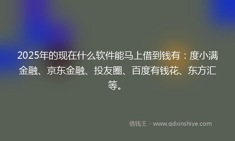 2025年的现在什么软件能马上借到钱有：度小满金融、京东金融、投友圈、百度有钱花、东方汇等。
