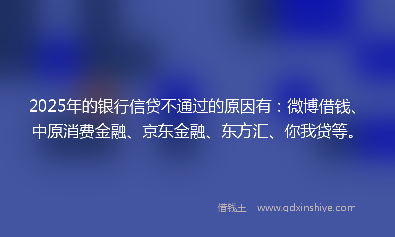 2025年的银行信贷不通过的原因有：微博借钱、中原消费金融、京东金融、东方汇、你我贷等。