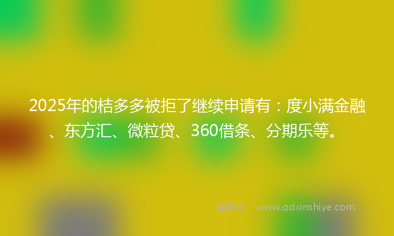 2025年的桔多多被拒了继续申请有：度小满金融、东方汇、微粒贷、360借条、分期乐等。