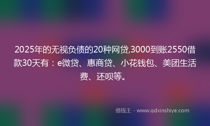 2025年的无视负债的20种网贷,3000到账2550借款30天有：e微贷、惠商贷、小花钱包、美团生活费、还呗等。
