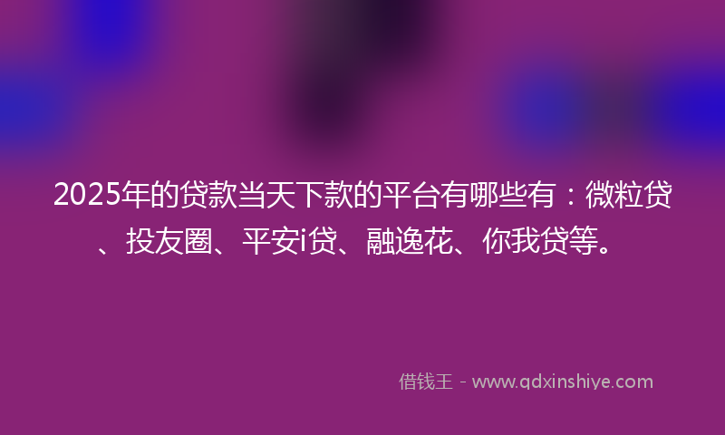 2025年的贷款当天下款的平台有哪些有：微粒贷、投友圈、平安i贷、融逸花、你我贷等。
