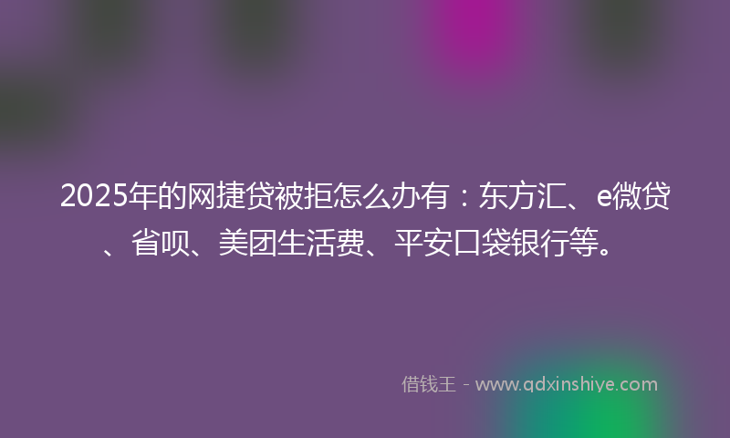 2025年的网捷贷被拒怎么办有：东方汇、e微贷、省呗、美团生活费、平安口袋银行等。