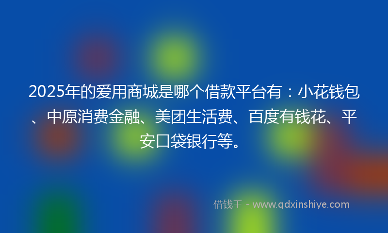 2025年的爱用商城是哪个借款平台有：小花钱包、中原消费金融、美团生活费、百度有钱花、平安口袋银行等。