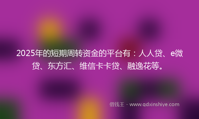 2025年的短期周转资金的平台有：人人贷、e微贷、东方汇、维信卡卡贷、融逸花等。