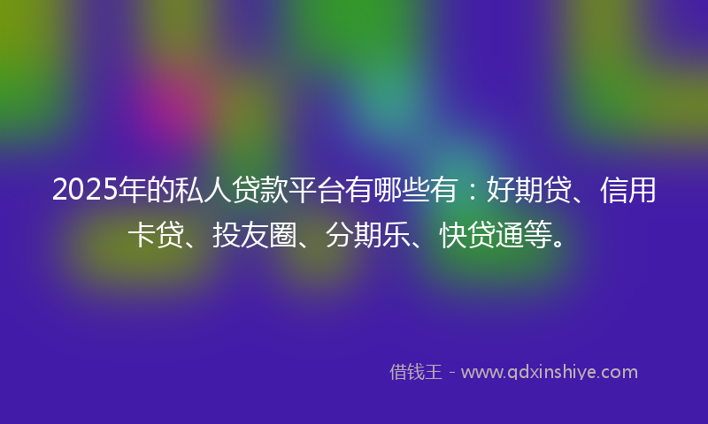 2025年的私人贷款平台有哪些有：好期贷、信用卡贷、投友圈、分期乐、快贷通等。