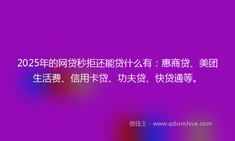 2025年的网贷秒拒还能贷什么有：惠商贷、美团生活费、信用卡贷、功夫贷、快贷通等。