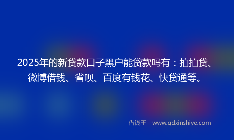 2025年的新贷款口子黑户能贷款吗有：拍拍贷、微博借钱、省呗、百度有钱花、快贷通等。
