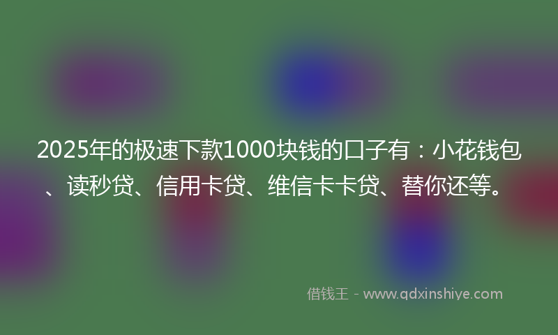 2025年的极速下款1000块钱的口子有：小花钱包、读秒贷、信用卡贷、维信卡卡贷、替你还等。
