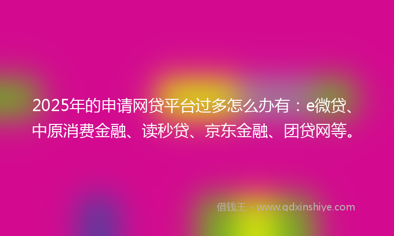 2025年的申请网贷平台过多怎么办有：e微贷、中原消费金融、读秒贷、京东金融、团贷网等。