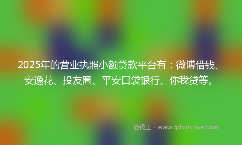 2025年的营业执照小额贷款平台有：微博借钱、安逸花、投友圈、平安口袋银行、你我贷等。