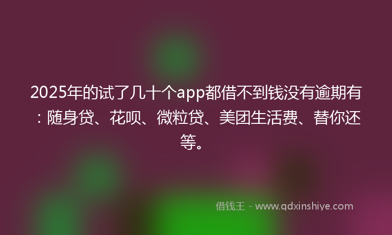2025年的试了几十个app都借不到钱没有逾期有：随身贷、花呗、微粒贷、美团生活费、替你还等。