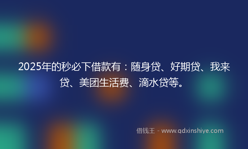 2025年的秒必下借款有：随身贷、好期贷、我来贷、美团生活费、滴水贷等。