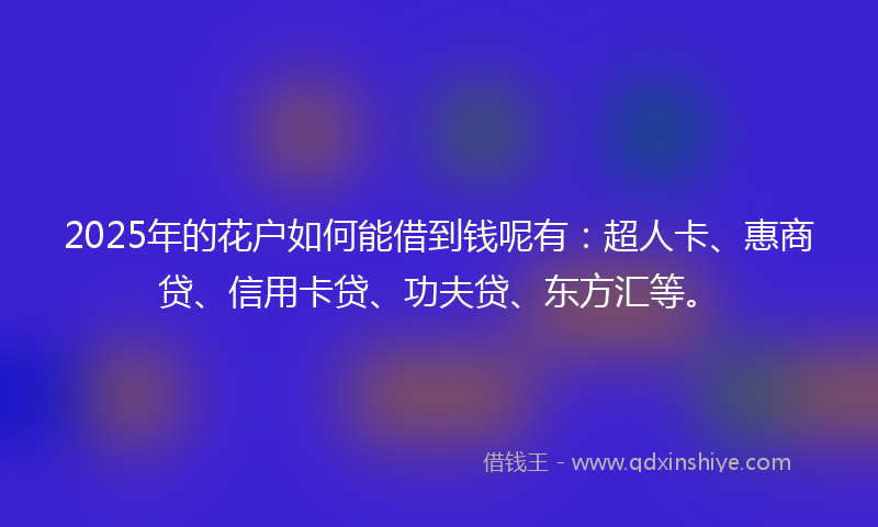 2025年的花户如何能借到钱呢有：超人卡、惠商贷、信用卡贷、功夫贷、东方汇等。