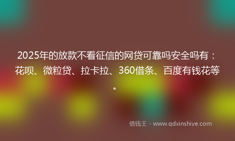 2025年的放款不看征信的网贷可靠吗安全吗有：花呗、微粒贷、拉卡拉、360借条、百度有钱花等。