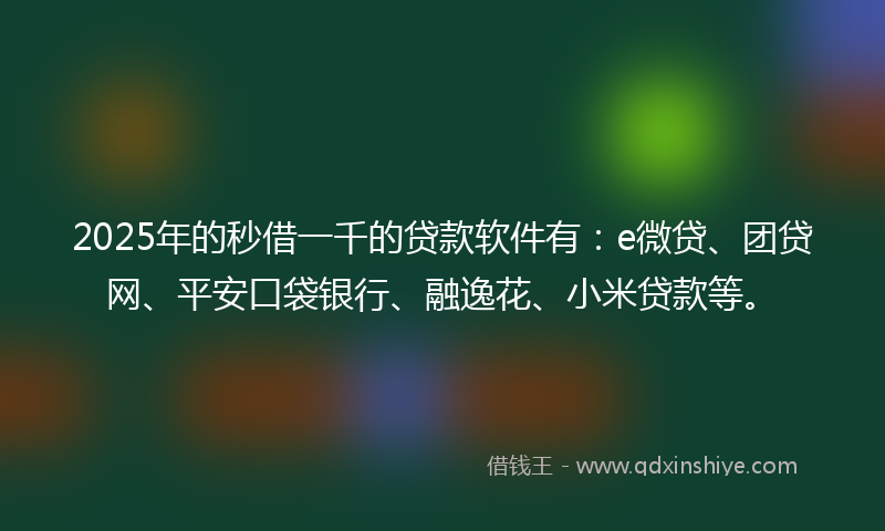 2025年的秒借一千的贷款软件有：e微贷、团贷网、平安口袋银行、融逸花、小米贷款等。