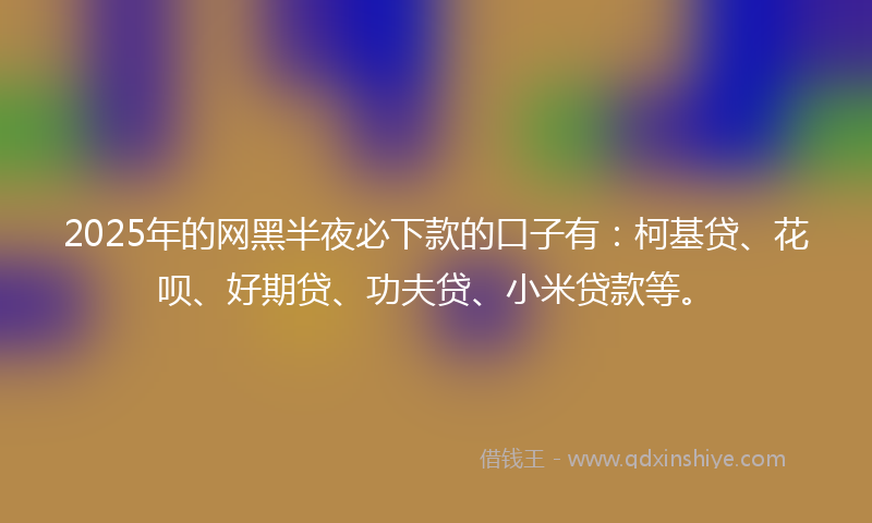 2025年的网黑半夜必下款的口子有：柯基贷、花呗、好期贷、功夫贷、小米贷款等。