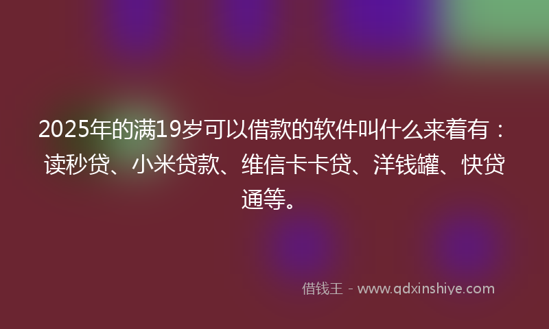 2025年的满19岁可以借款的软件叫什么来着有：读秒贷、小米贷款、维信卡卡贷、洋钱罐、快贷通等。