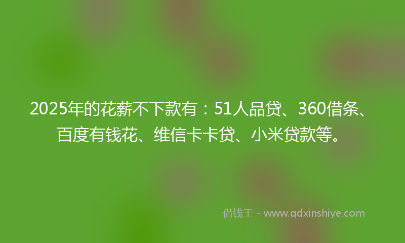 2025年的花薪不下款有：51人品贷、360借条、百度有钱花、维信卡卡贷、小米贷款等。