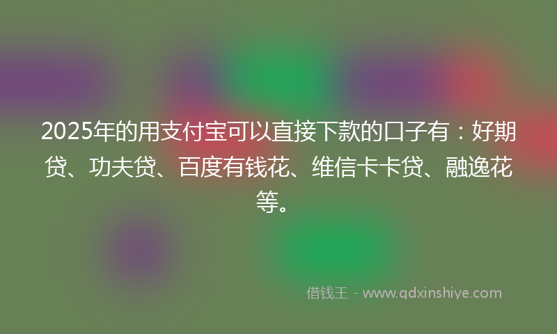 2025年的用支付宝可以直接下款的口子有：好期贷、功夫贷、百度有钱花、维信卡卡贷、融逸花等。