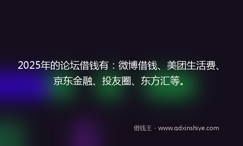 2025年的论坛借钱有：微博借钱、美团生活费、京东金融、投友圈、东方汇等。