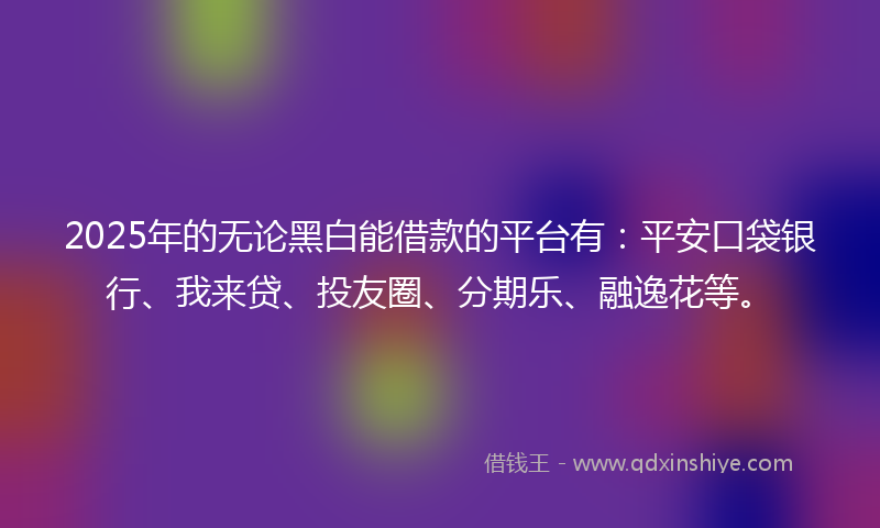2025年的无论黑白能借款的平台有：平安口袋银行、我来贷、投友圈、分期乐、融逸花等。