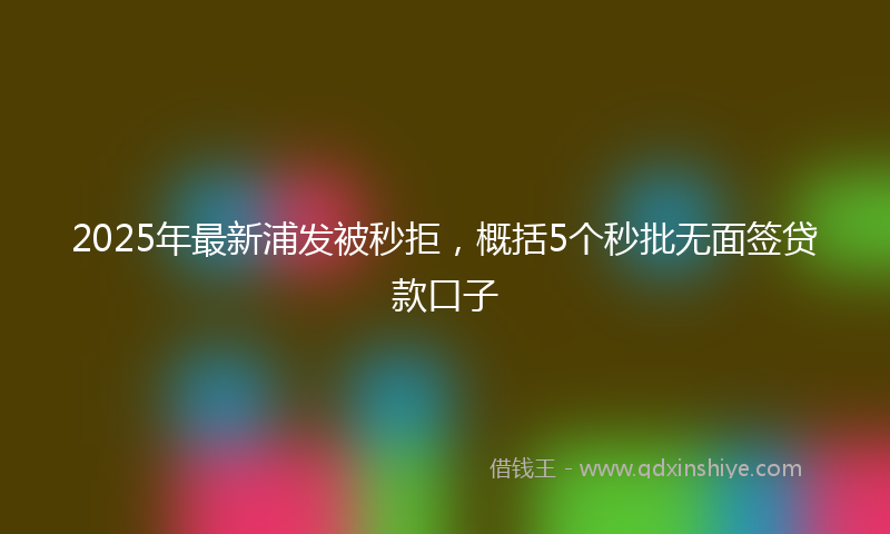 2025年最新浦发被秒拒，概括5个秒批无面签贷款口子