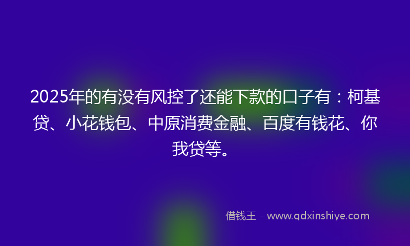 2025年的有没有风控了还能下款的口子有：柯基贷、小花钱包、中原消费金融、百度有钱花、你我贷等。