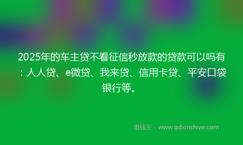 2025年的车主贷不看征信秒放款的贷款可以吗有：人人贷、e微贷、我来贷、信用卡贷、平安口袋银行等。
