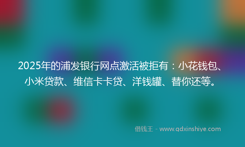 2025年的浦发银行网点激活被拒有：小花钱包、小米贷款、维信卡卡贷、洋钱罐、替你还等。